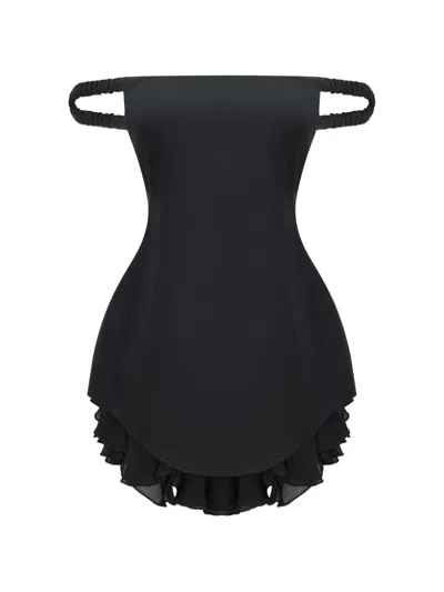 Occleus Lavinia Off-shoulder Ruffled Mini Dress In Black