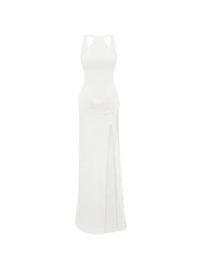 Occleus Merelyn Draped-design Slit-detail Maxi Dress In White