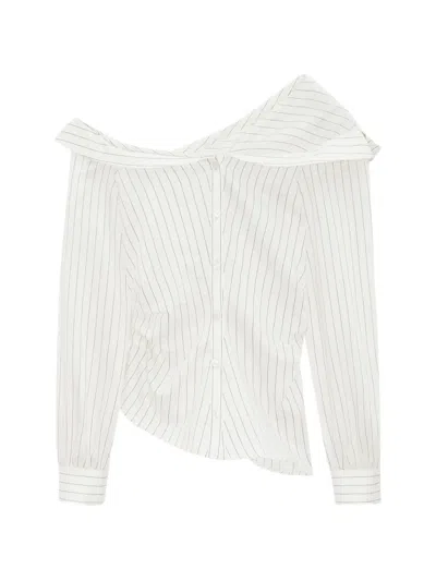 Occleus Myla Striped Off-shoulder Shirt In Neutral