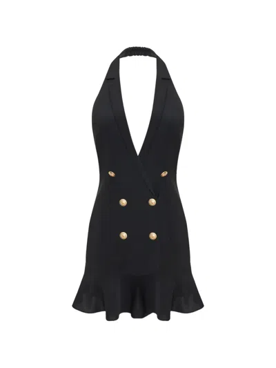 Occleus Noir Double-breasted Ruffled Dress In Black