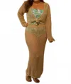 Ocean Drive Crochet Tie Front Top With Midi Skirt Set In Hazel In Brown