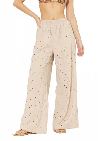 Ocean Drive Floral Eyelet Pant In Beige