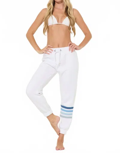 Ocean Drive Heather Striped Fleece Jogger In White/blue