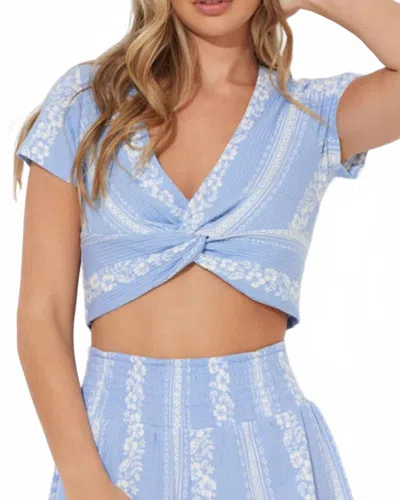 Ocean Drive Hibiscus Print Rib Knit Twist Front Tee In High Tide In Blue