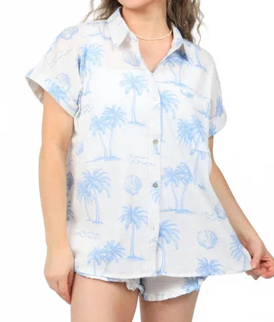 Ocean Drive Kathryn Textured Button Up Shirt In Island Escape Blue In Multi