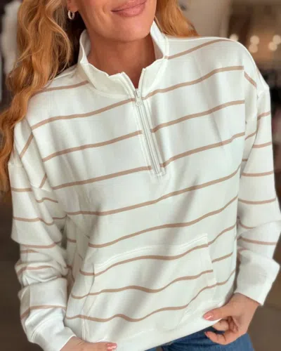 Ocean Drive Stripe Cloud Quarter Zip Top In Bright Ivory In White