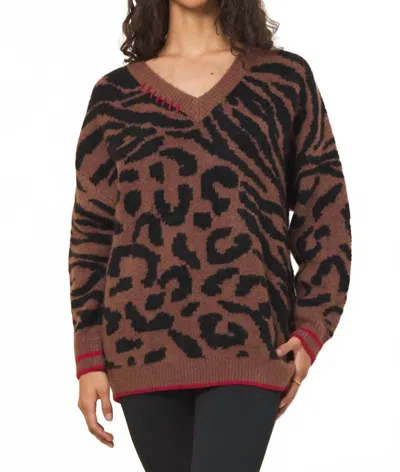 Ocean Drive V-neck Jacquard Sweater In Wild Caramel W/ Red In Brown