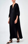 Ocean + Main Ocean+main Avery Long Tie Neck Dress Gauze Caftan In Black