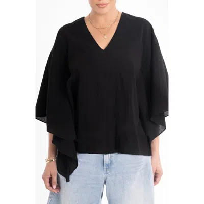 Ocean + Main Ocean+main Butterfly Sleeve Cotton Caftan Top In Black