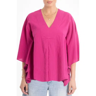 Ocean + Main Ocean+main Butterfly Sleeve Cotton Caftan Top In Pink