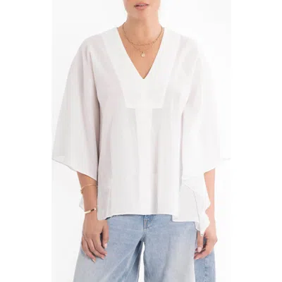 Ocean + Main Ocean+main Butterfly Sleeve Cotton Caftan Top In White