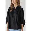 Ocean + Main Ocean+main Cotton Poplin Peasant Top In Black