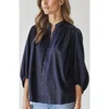 Ocean + Main Ocean+main Cotton Poplin Peasant Top In Blue
