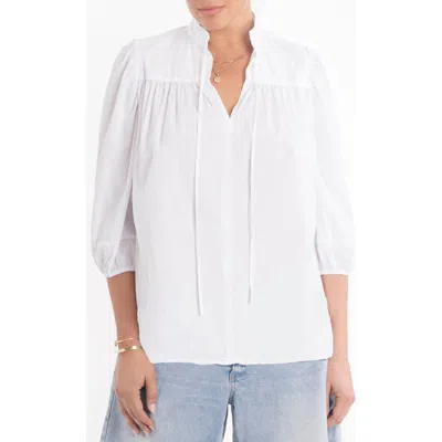 Ocean + Main Ocean+main Cotton Tie Neck 3/4 Sleeve Top In White