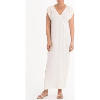 Ocean + Main Ocean+main Gathered Shoulder Tie Back Dress In White