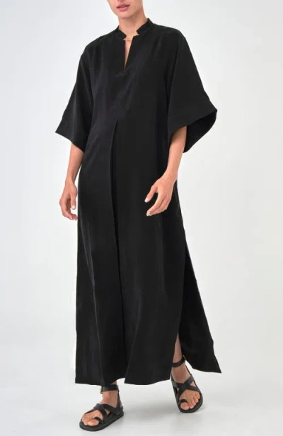 Ocean + Main Ocean+main Mandarin Collar Cupro Caftan In Black
