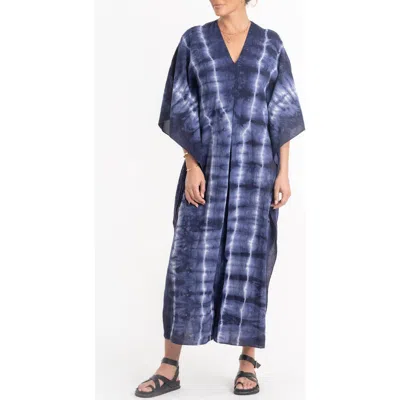 Ocean + Main Ocean+main Maxi Cotton Caftan In Navy Tie Dye