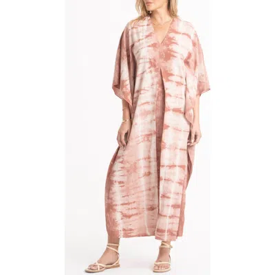 Ocean + Main Ocean+main Maxi Cotton Caftan In Terracotta Tie Dye