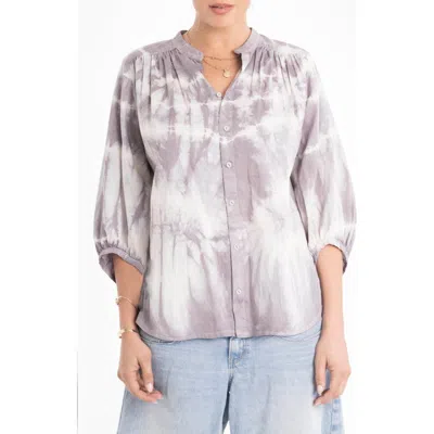 Ocean + Main Ocean+main Tie Dye Cotton Poplin Peasant Top In Gray