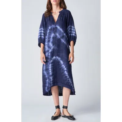 Ocean + Main Ocean+main Tie Dye Gauze Dress With Pockets In Blue