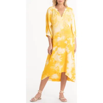 Ocean + Main Ocean+main Tie Dye Gauze Dress With Pockets In Yellow
