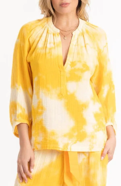 Ocean + Main Ocean+main Tie Dye Gauze Top In Yellow