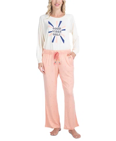 Ocean Pacific Women's 2-pc. Waves For Days Knit Pajamas Set In White Shell