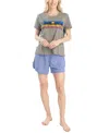 Ocean Pacific Women's Day Breakers T-shirt/short Set In Blue,heather Gray