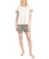 Ocean Pacific Women's Day Breakers T-shirt/short Set In Heather Gray,off White