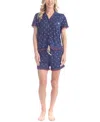 Ocean Pacific Women's Notched-collar Shortie Pajama Set In Blue