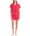 Ocean Pacific Women's Notched-collar Shortie Pajama Set In Red