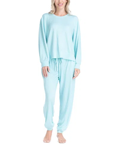 Ocean Pacific Women's Printed Waffle-knit Pajama Set In Aqua Dot