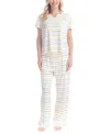 Ocean Pacific Women's Sea Flower Printed Pajama Set In Cream Stripe