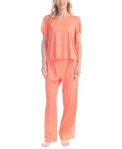 Ocean Pacific Women's Sea Flower Printed Pajama Set In Peach Stars