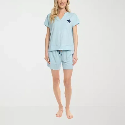 Ocean Pacific Womens Short Sleeve 2-pc. Pajama Set In Blue