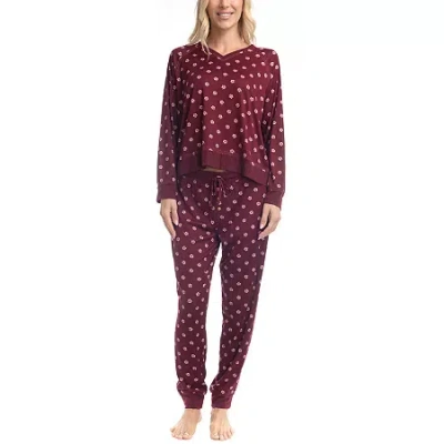 Ocean Pacific Womens V-neck Long Sleeve 2-pc. Pajama Set In Purple