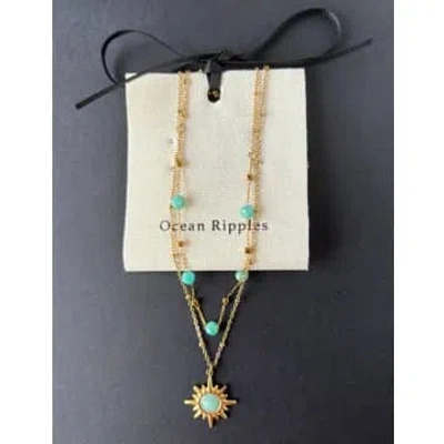 Ocean Ripples 18ct Gold Plated Amazonite Pendant Layered Necklaces