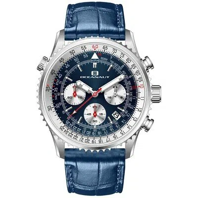 Pre-owned Oceanaut Mens Flight Blue Dial Quartz Watch Oc0127 Stainless Steel Leather
