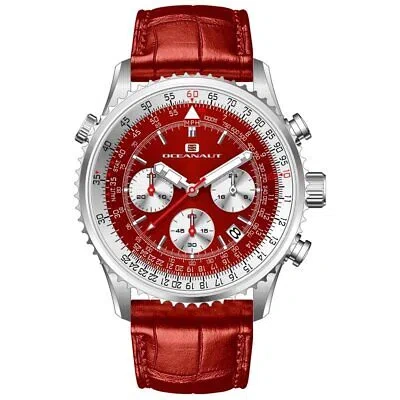 Pre-owned Oceanaut Mens Flight Watch Oc0129 Red Dial Stainless Steel Leather Strap 10