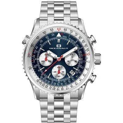 Pre-owned Oceanaut Oc0122 Mens Flight Blue Dial Quartz Watch Stainless Steel Water