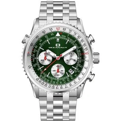 Pre-owned Oceanaut Oc0123 Mens Green Dial Stainless Steel Quartz Watch 10 Atm Water