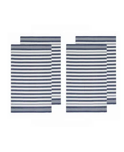 Oceanfront Resort Cotton Salty Stripe Sand-free Turkish Beach Towels, Set Of 4 In Blue