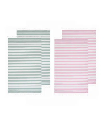 Oceanfront Resort Cotton Salty Stripe Sand-free Turkish Beach Towels, Set Of 4 In Multi