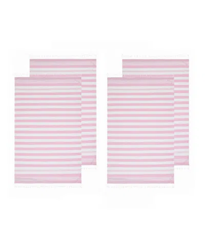 Oceanfront Resort Cotton Salty Stripe Sand-free Turkish Beach Towels, Set Of 4 In Pink