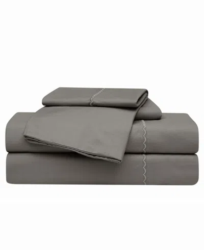 Oceanfront Resort Embroidered Percale 200-thread Count 4-pc. Sheet Set, Queen In Gray