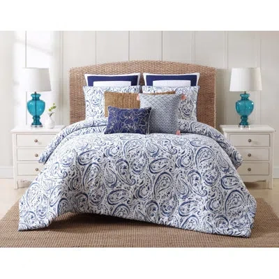 Oceanfront Resort Indienne Paisley Navy/white Cotton Coastal 3 Piece Duvet Cover Set In Navy,white