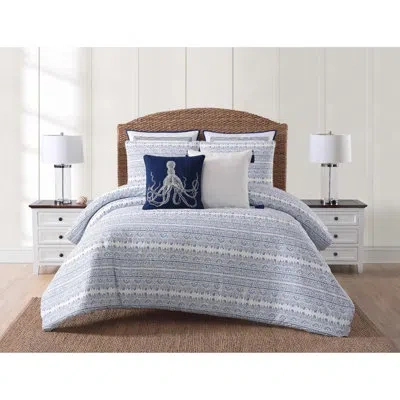 Oceanfront Resort Reef White/blue 100% Cotton Reversible Coastal Comforter Set In White,blue