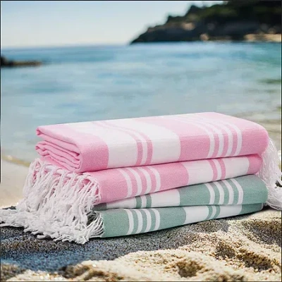 Oceanfront Resort Salty Stripe Turkish Sand Free 4-pc. Beach Towel In Green