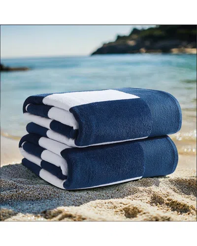 Oceanfront Resort Set Of 2 Cabana Stripe Beach Towels In Blue