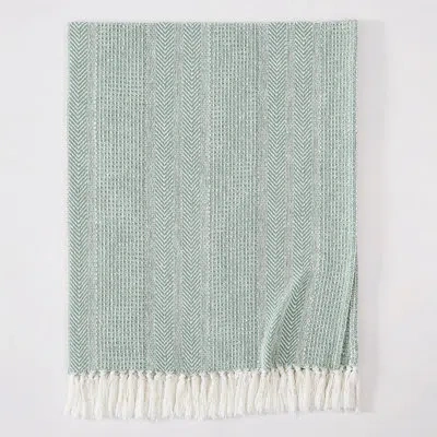 Oceanfront Resort Textured Stripe 50x60 Throw In Green